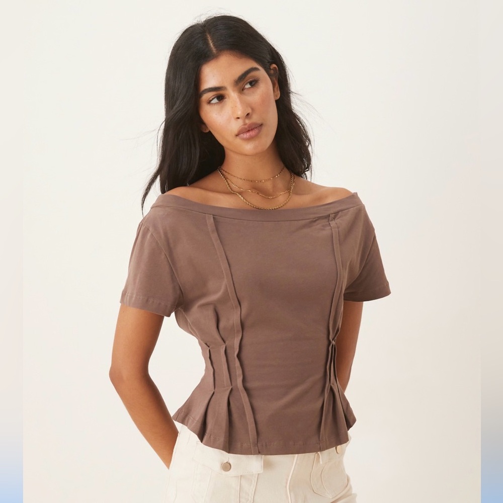 ASOS Brown Off-Shoulder Short Sleeve Top